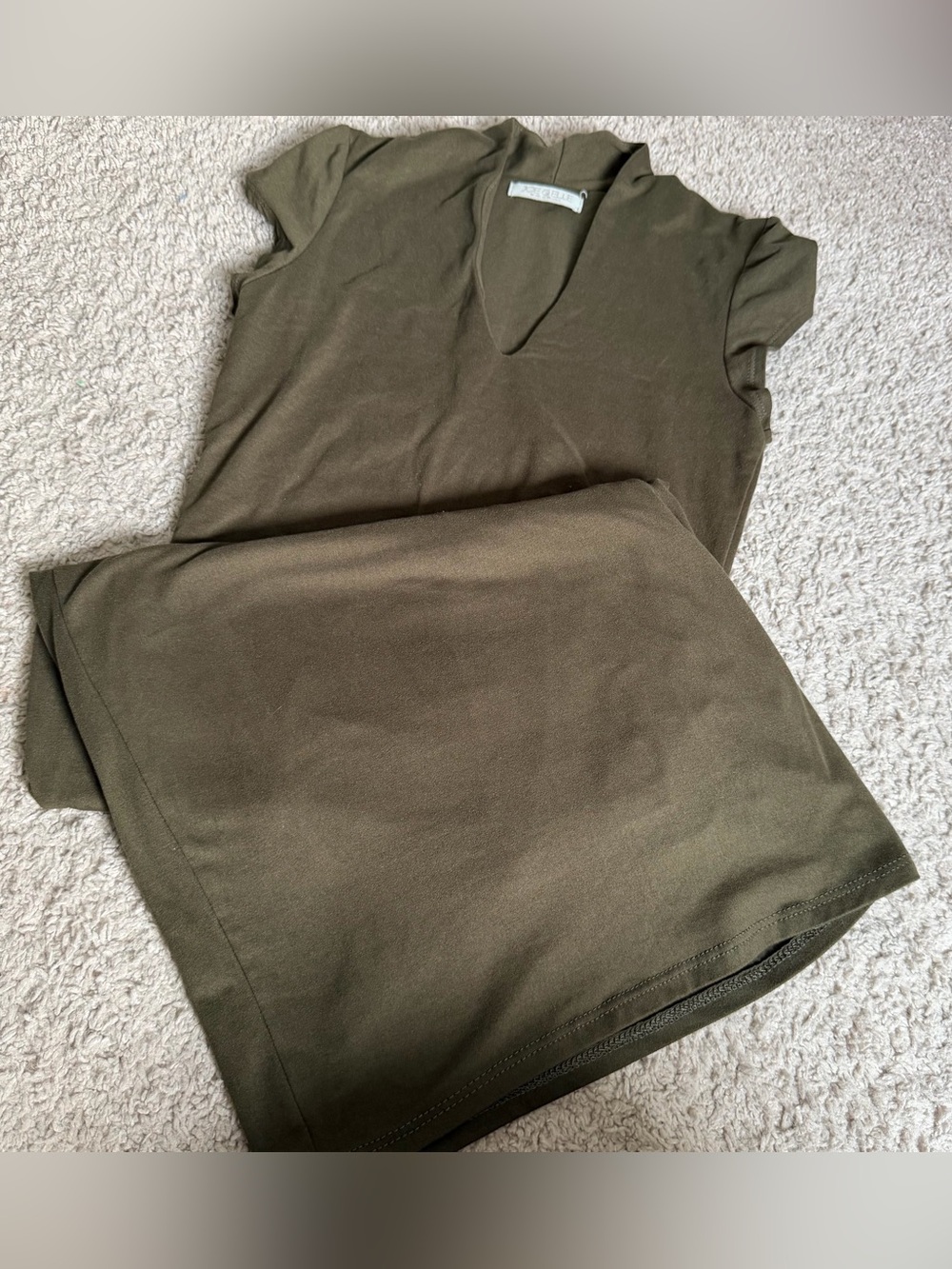 Joe & Elle Olive Green Midi Dress with V-Neck